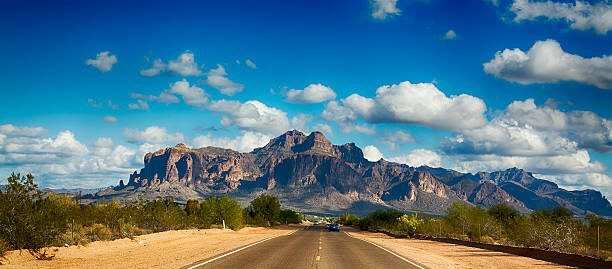 Superstition Mountains and clouds in Apache Junction Arizona